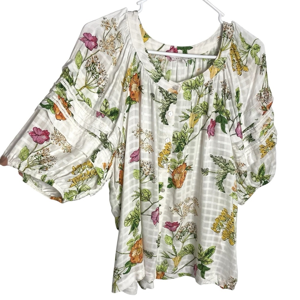 Jane and Delancey‎ Womens Boho Balloon Sleeve Blouse Size L Botanical Floral